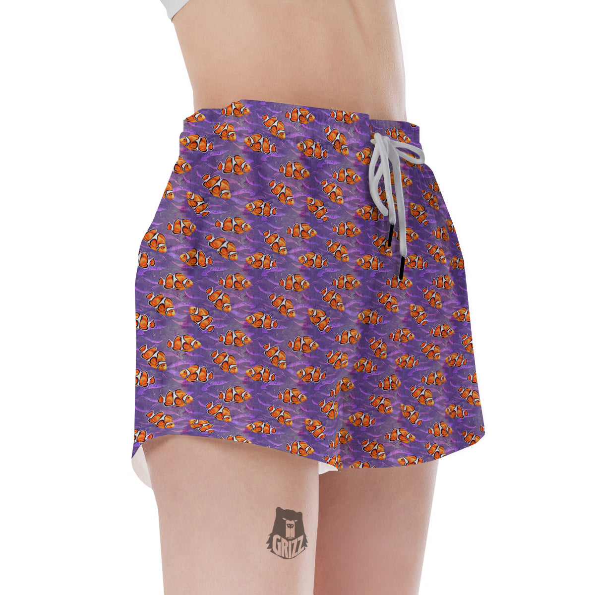 Clownfish Watercolor Purple Print Pattern Women's Shorts-grizzshop