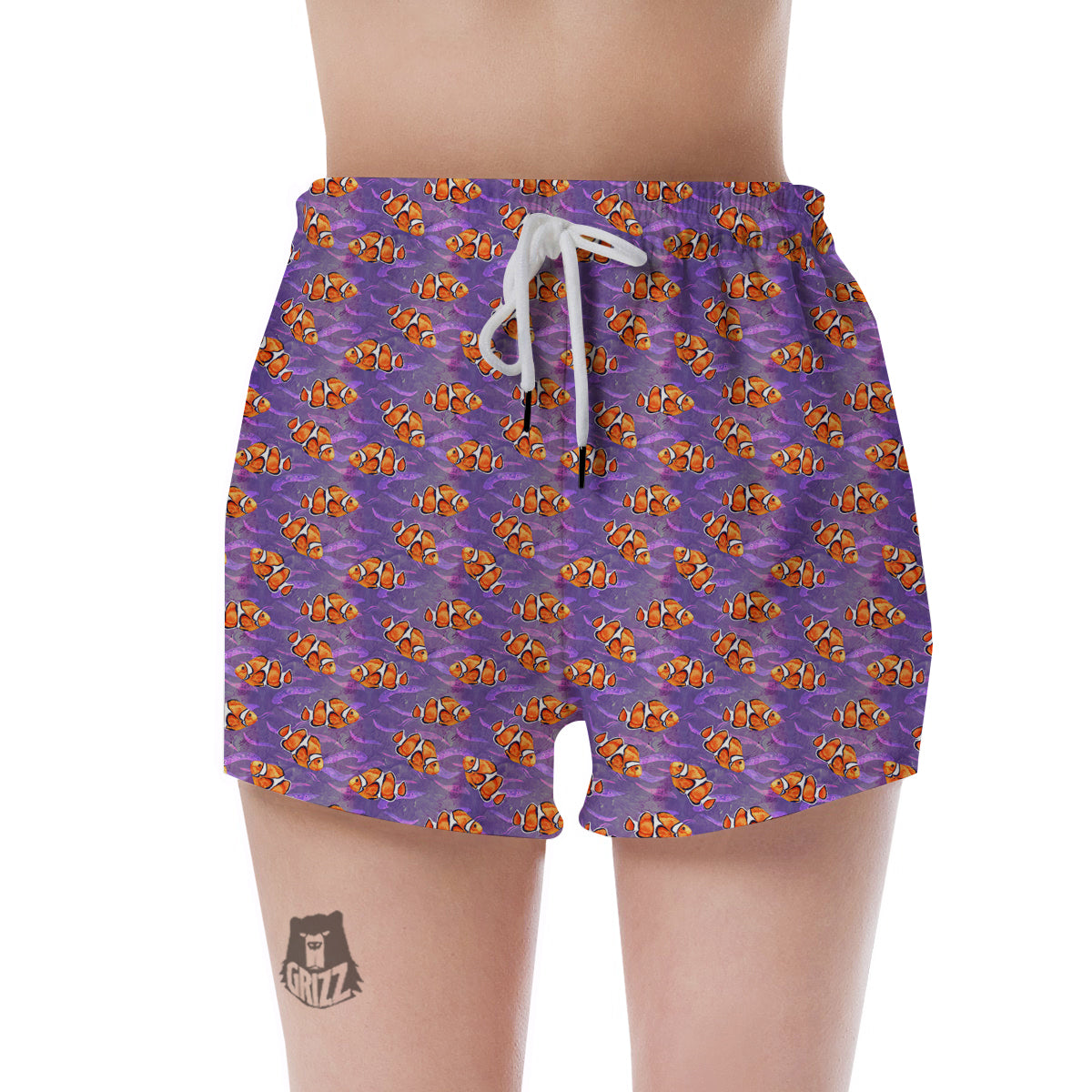 Clownfish Watercolor Purple Print Pattern Women's Shorts-grizzshop