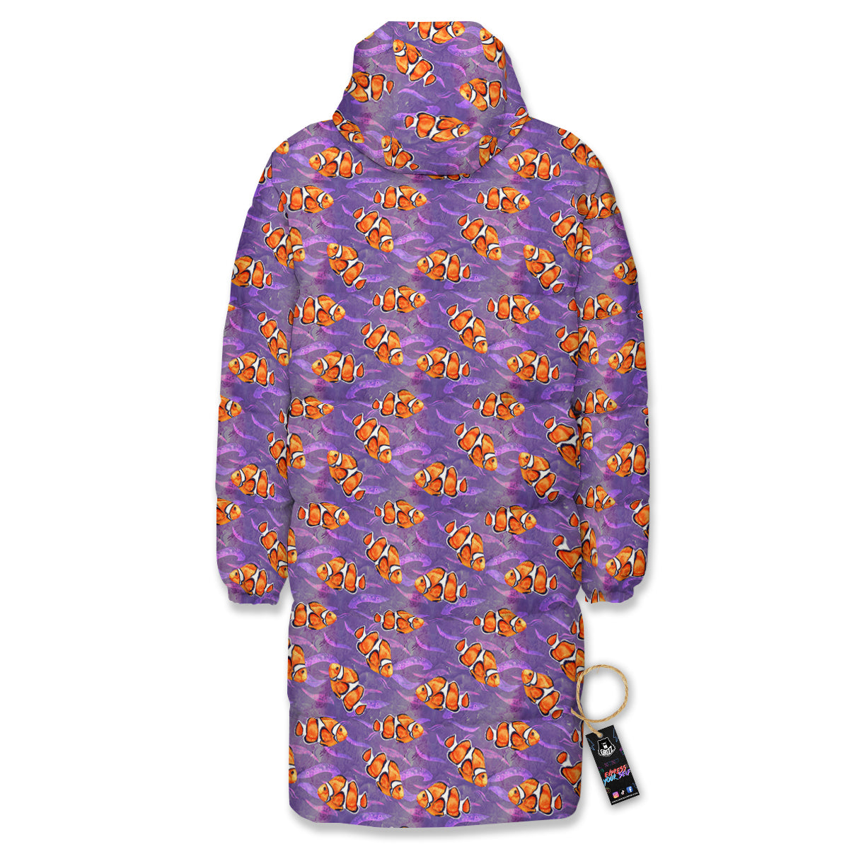 Clownfish Watercolor Purple Print Pattern Long Down Jacket
