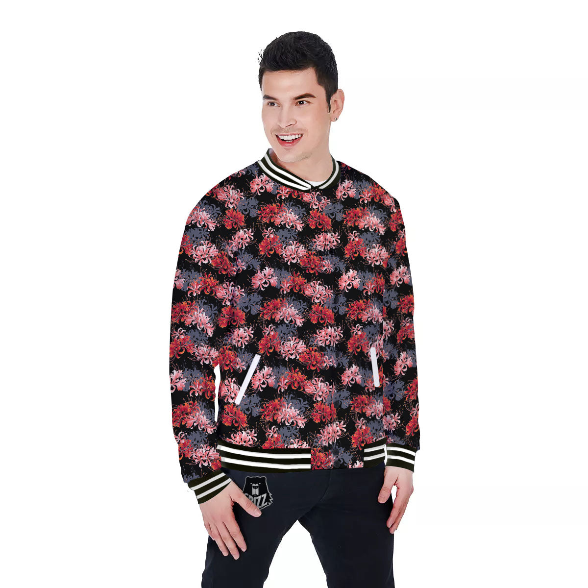 Cluster Amaryllis Japanese Print Pattern Baseball Jacket-grizzshop