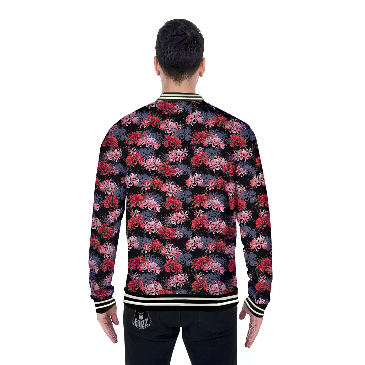Cluster Amaryllis Japanese Print Pattern Baseball Jacket-grizzshop