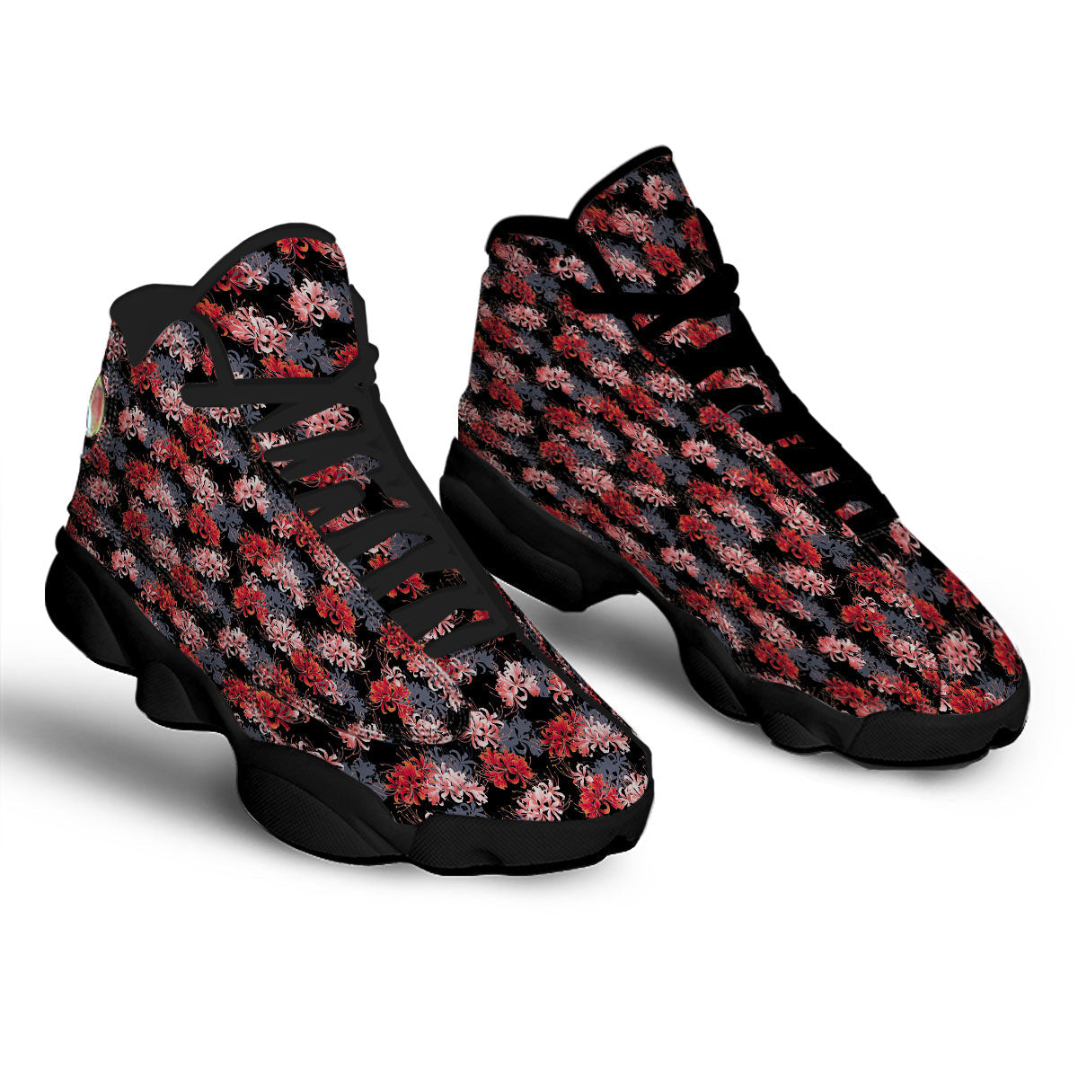 Cluster Amaryllis Japanese Print Pattern Black Basketball Shoes-grizzshop
