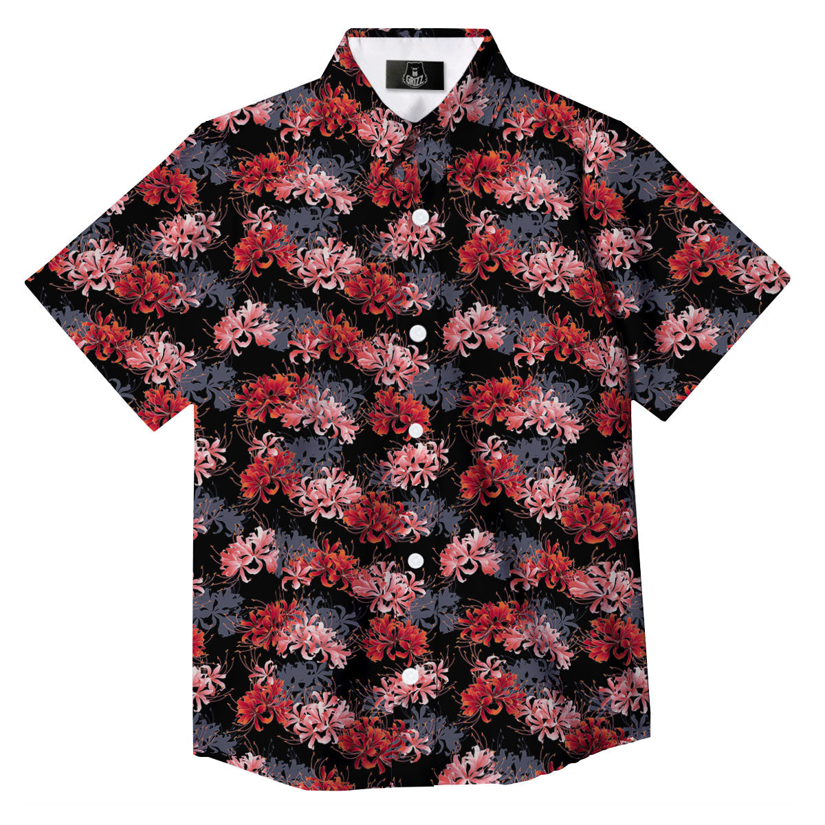 Cluster Amaryllis Japanese Print Pattern Button Up Shirt-grizzshop