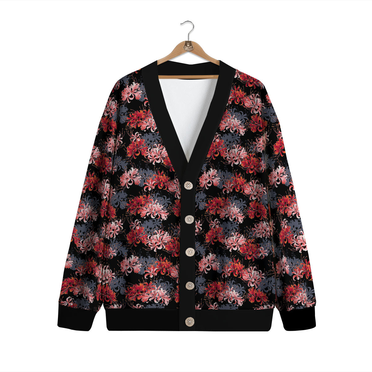 Cluster Amaryllis Japanese Print Pattern Cardigan-grizzshop