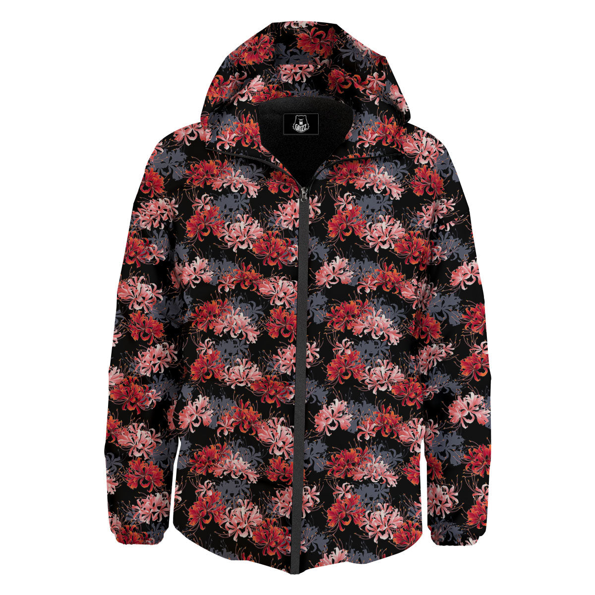 Cluster Amaryllis Japanese Print Pattern Down Jacket-grizzshop