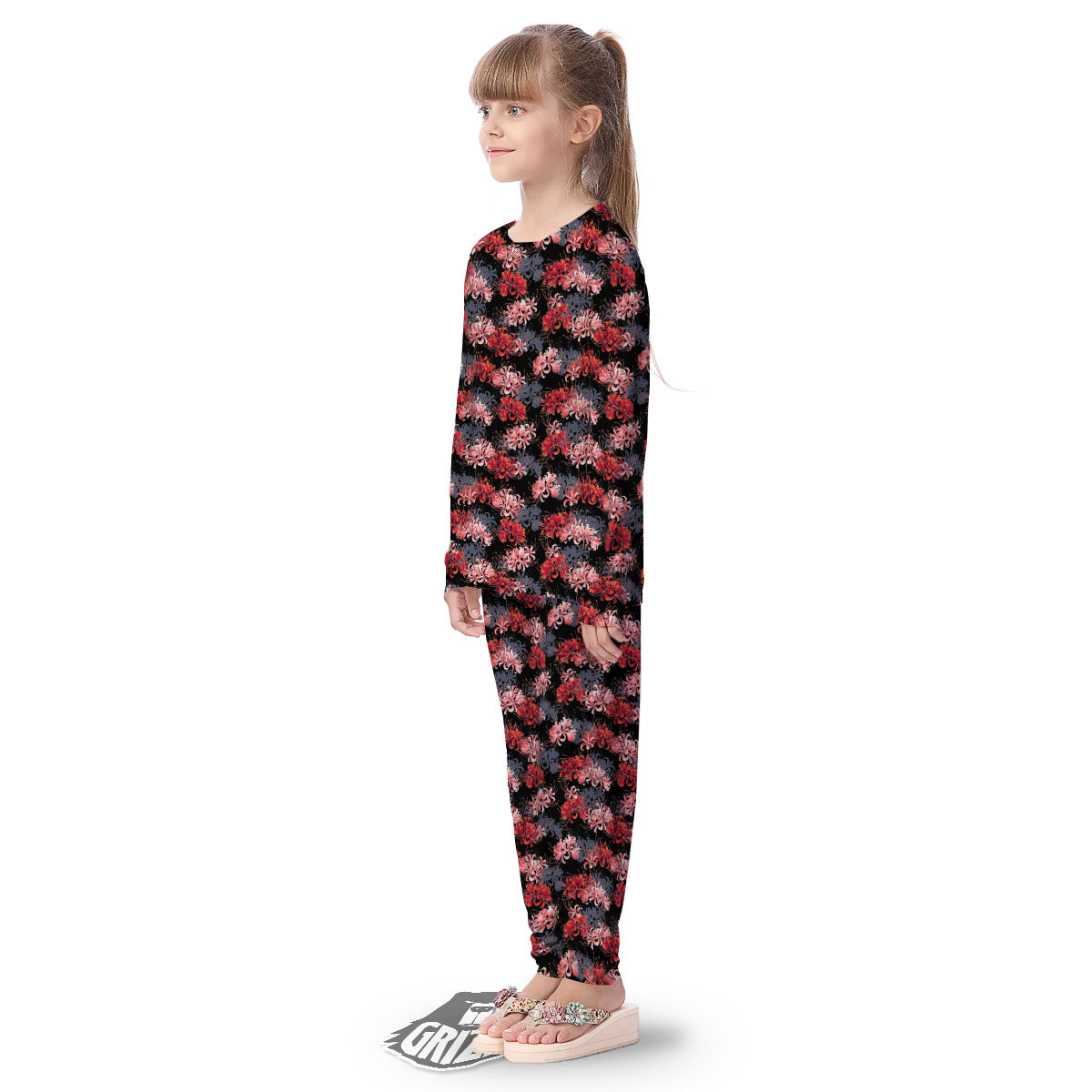 Cluster Amaryllis Japanese Print Pattern Kid's Pajamas-grizzshop