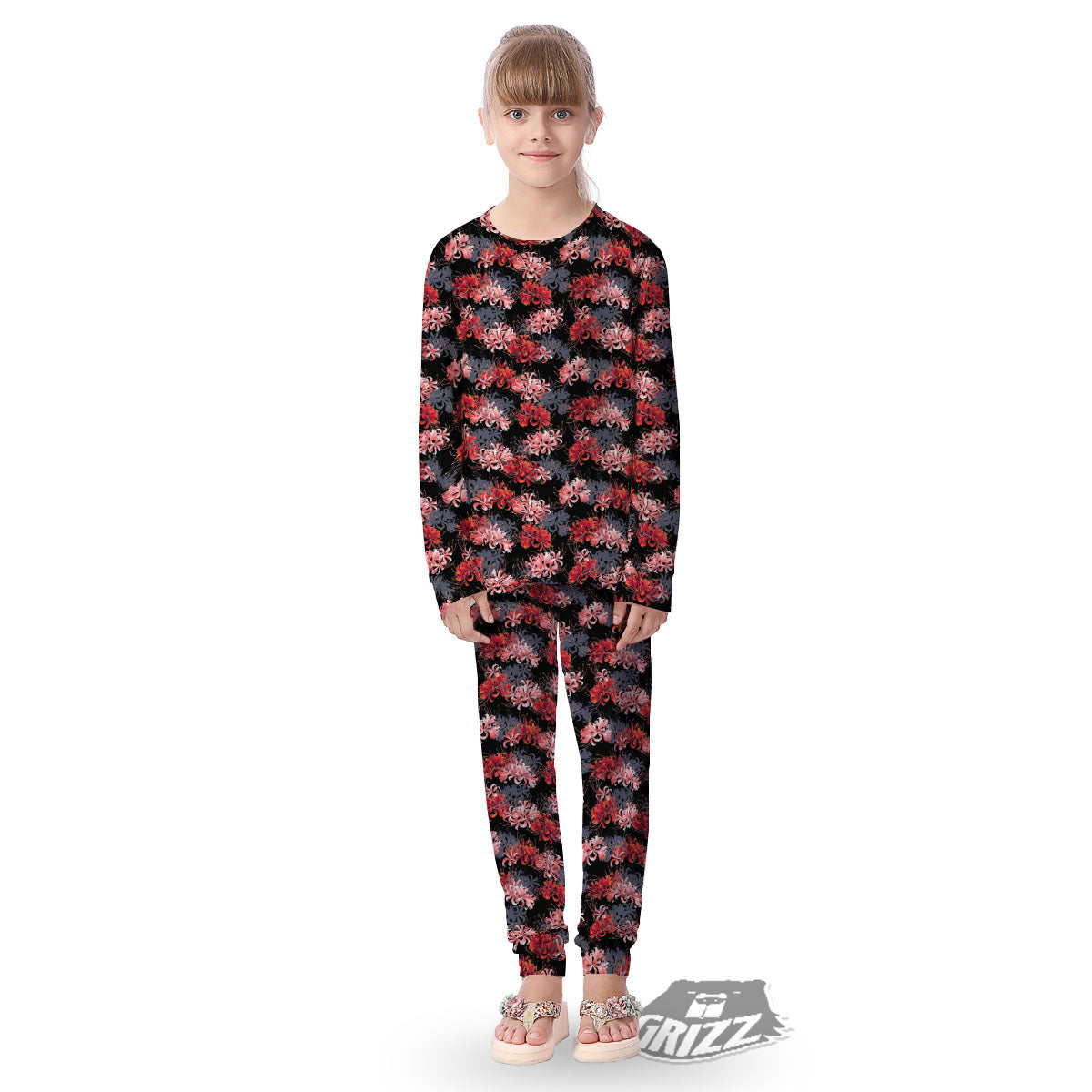 Cluster Amaryllis Japanese Print Pattern Kid's Pajamas-grizzshop