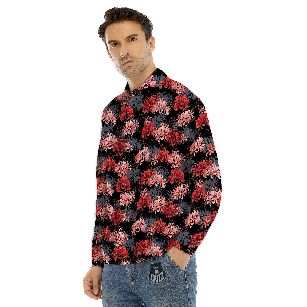 Cluster Amaryllis Japanese Print Pattern Men's Dress Shirts-grizzshop