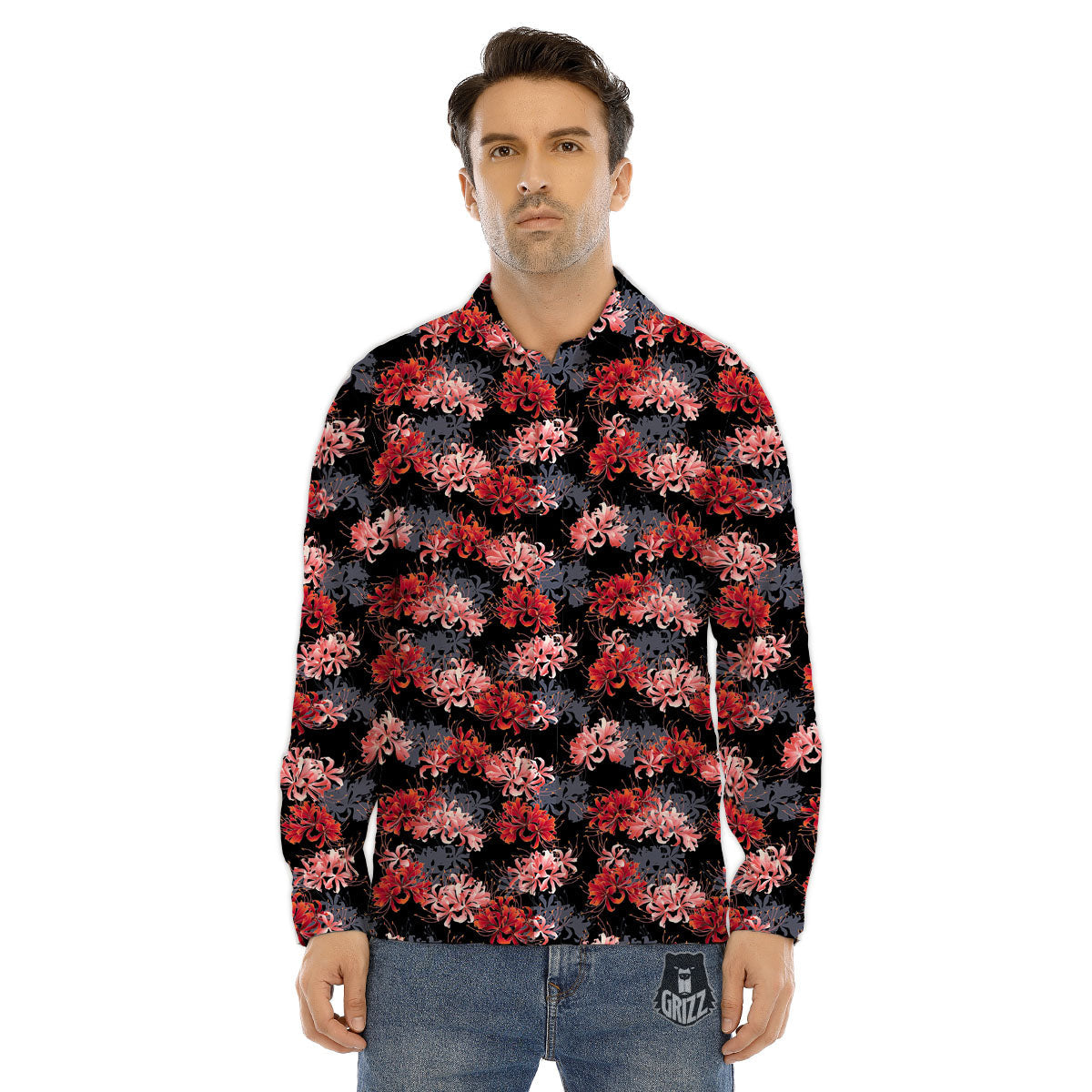 Cluster Amaryllis Japanese Print Pattern Men's Dress Shirts-grizzshop
