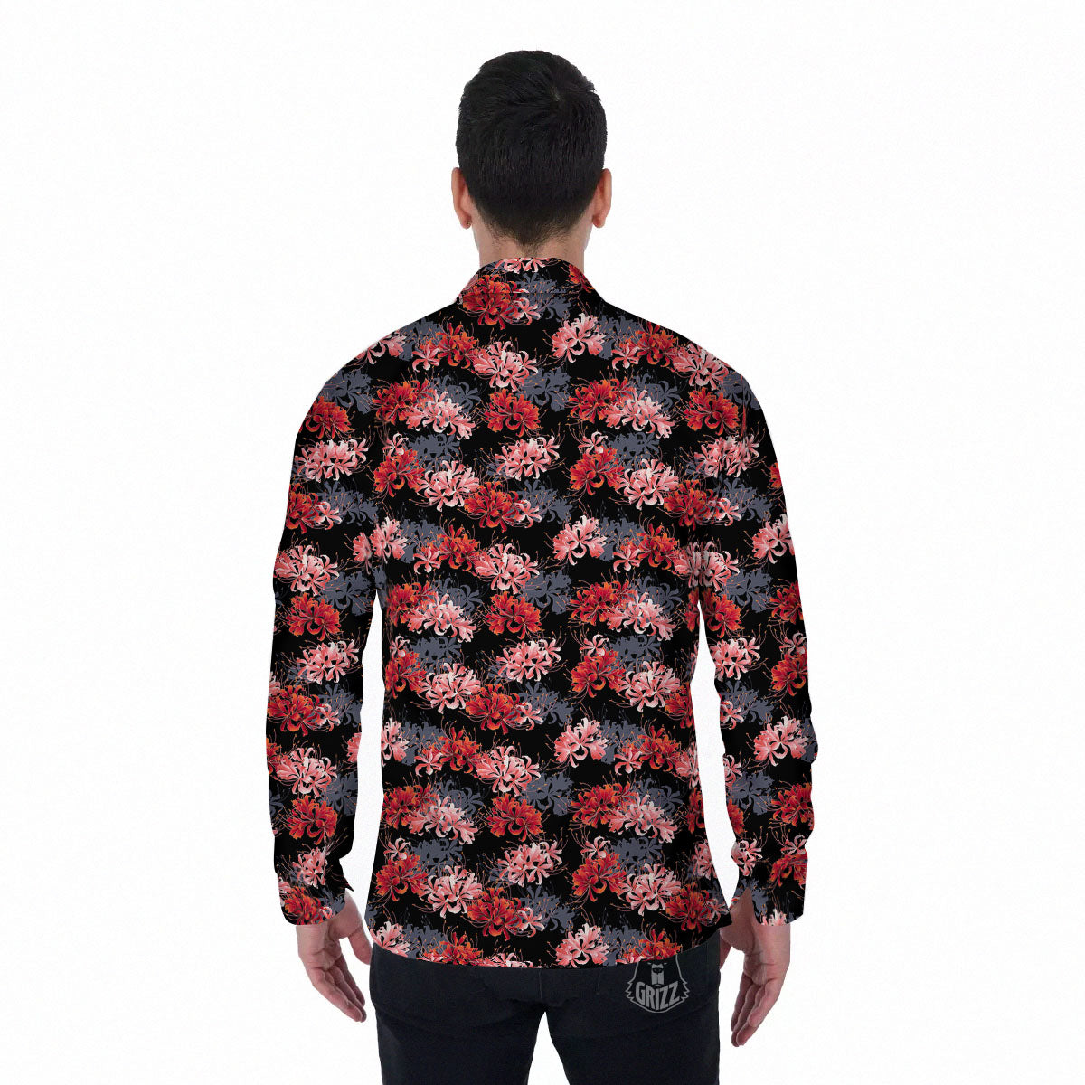 Cluster Amaryllis Japanese Print Pattern Men's Long Sleeve Shirts-grizzshop