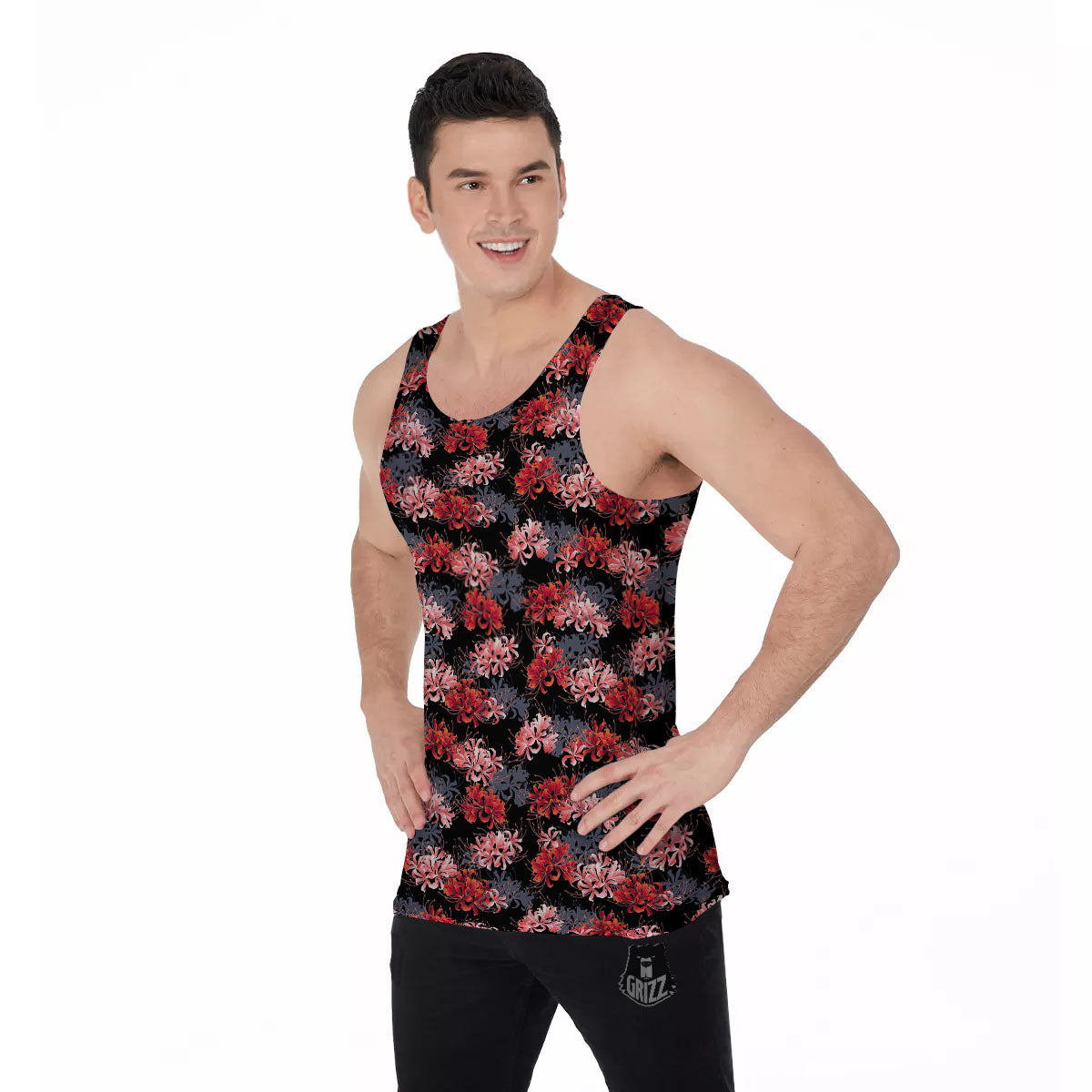 Cluster Amaryllis Japanese Print Pattern Men's Tank Top-grizzshop