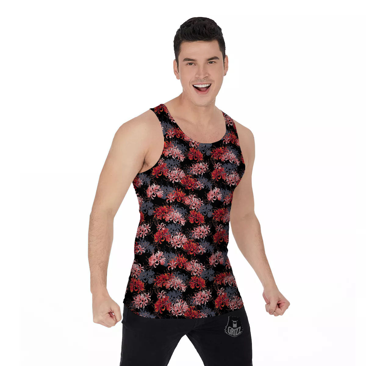 Cluster Amaryllis Japanese Print Pattern Men's Tank Top-grizzshop