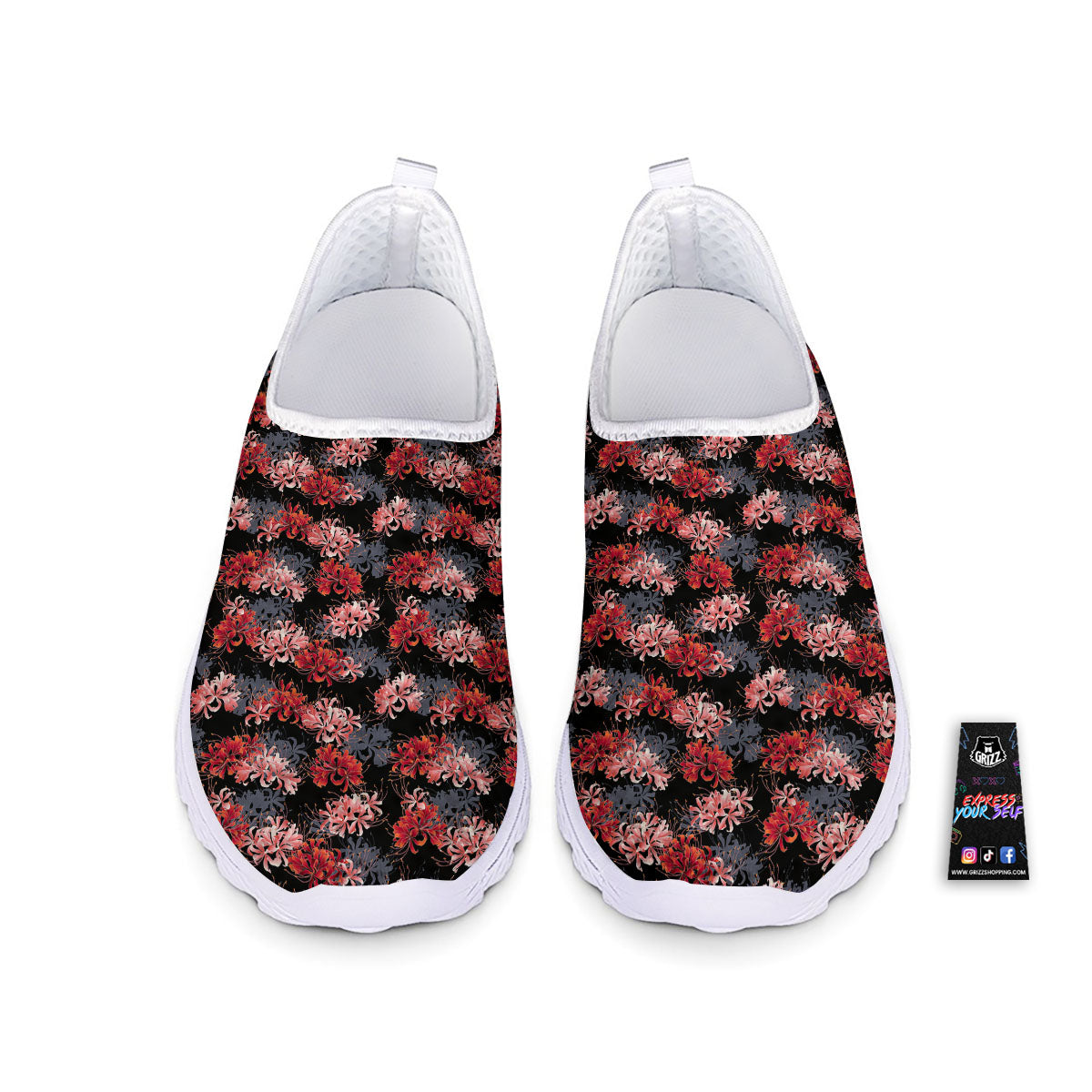 Cluster Amaryllis Japanese Print Pattern Nurse Shoes-grizzshop