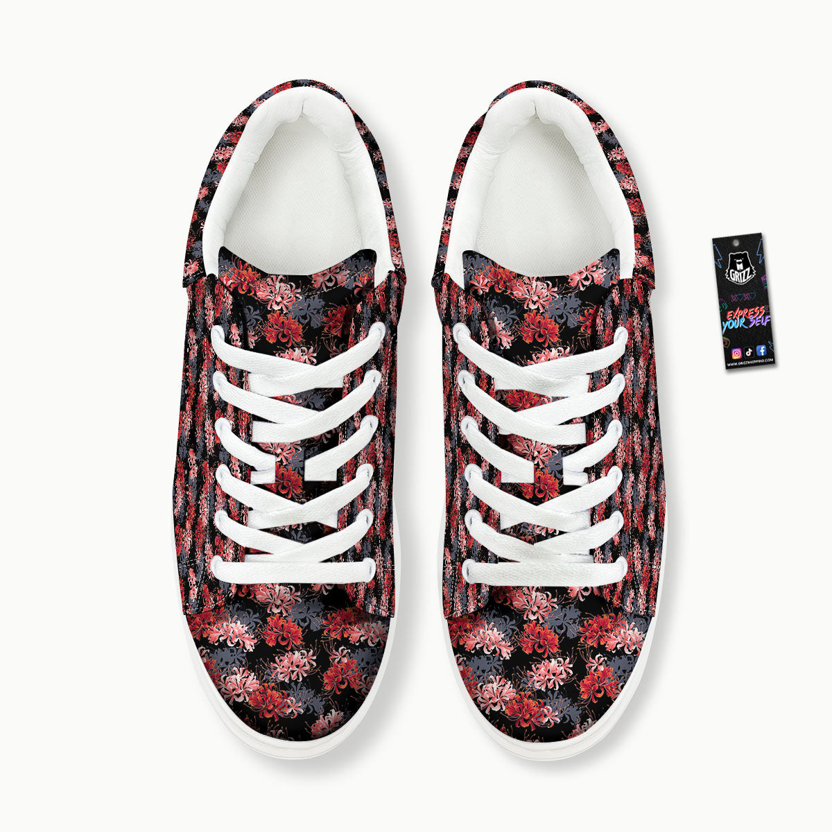 Cluster Amaryllis Japanese Print Pattern Platform Shoes-grizzshop