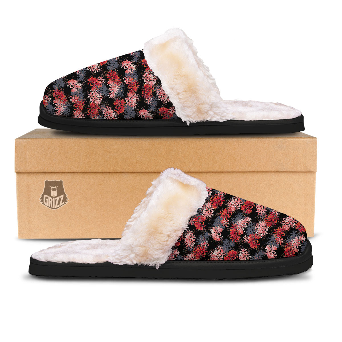 Cluster Amaryllis Japanese Print Pattern Slippers-grizzshop