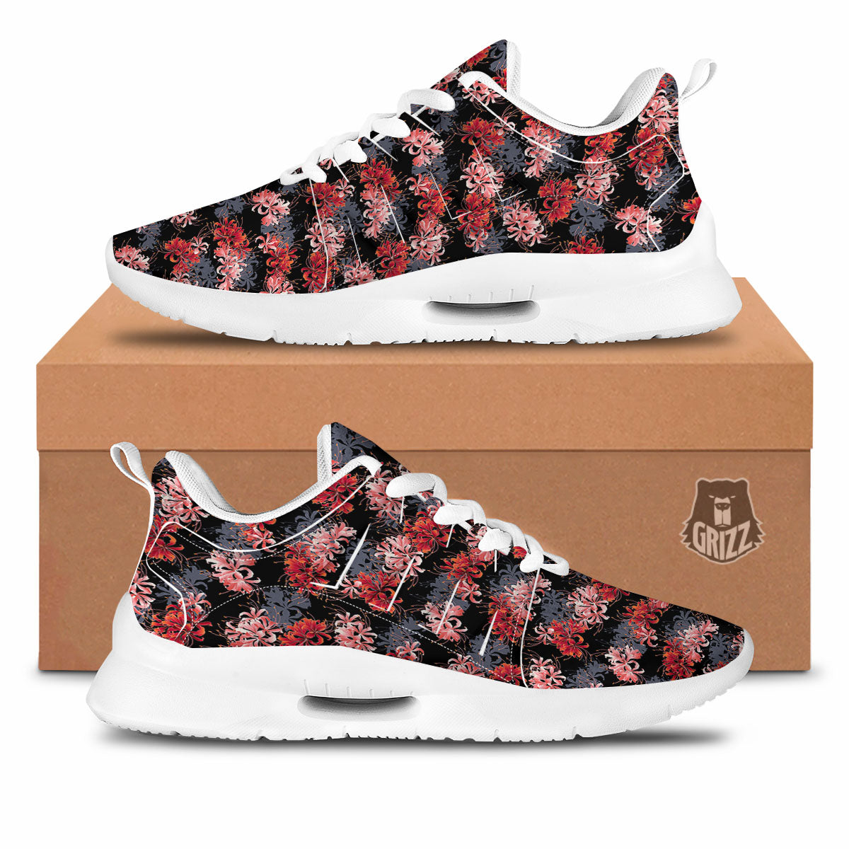 Cluster Amaryllis Japanese Print Pattern Tennis Shoes-grizzshop