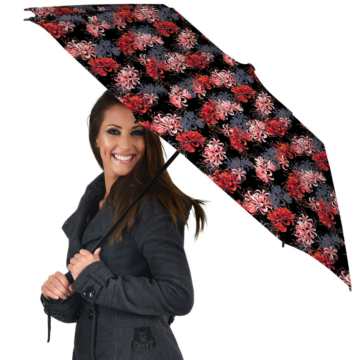 Cluster Amaryllis Japanese Print Pattern Umbrella-grizzshop
