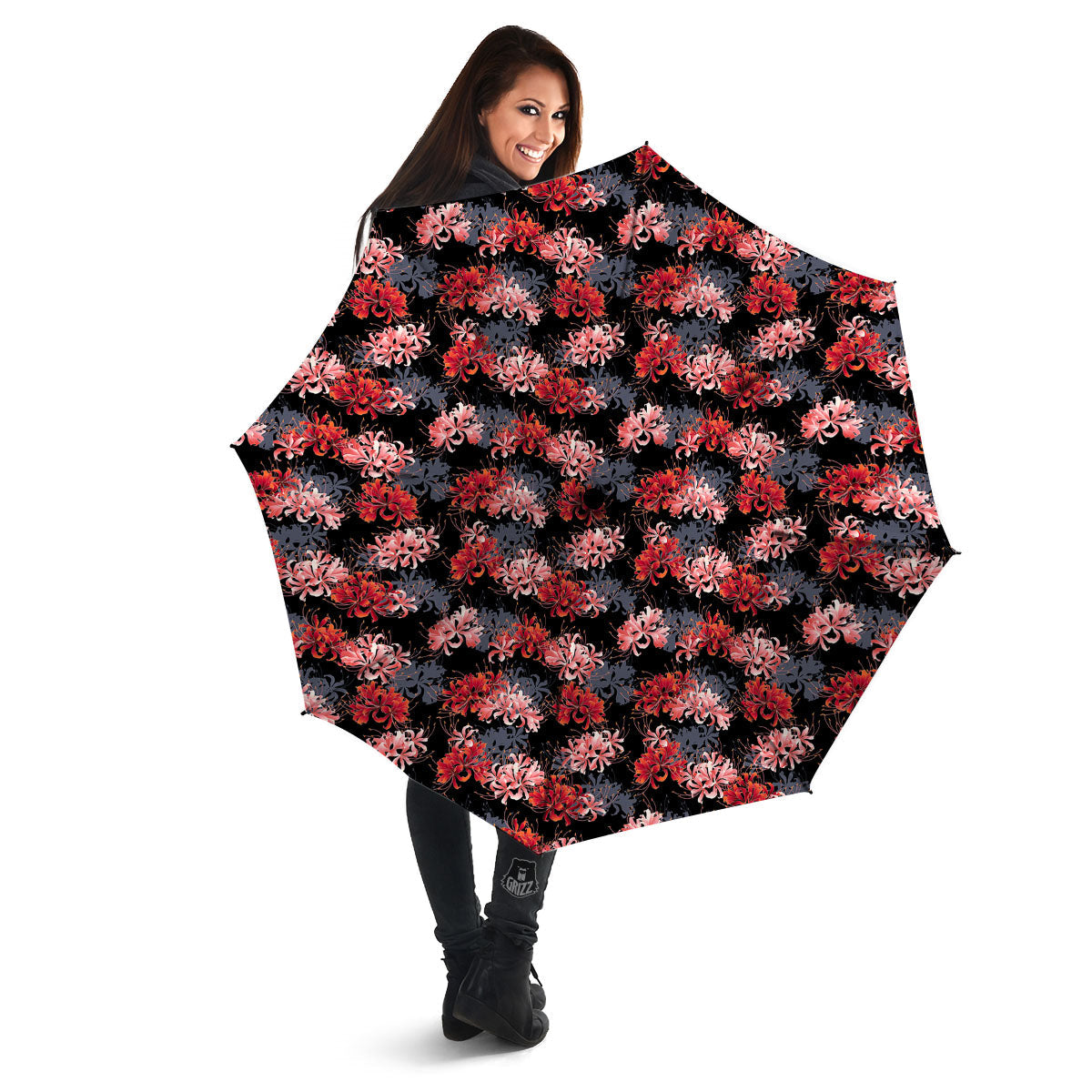 Cluster Amaryllis Japanese Print Pattern Umbrella-grizzshop