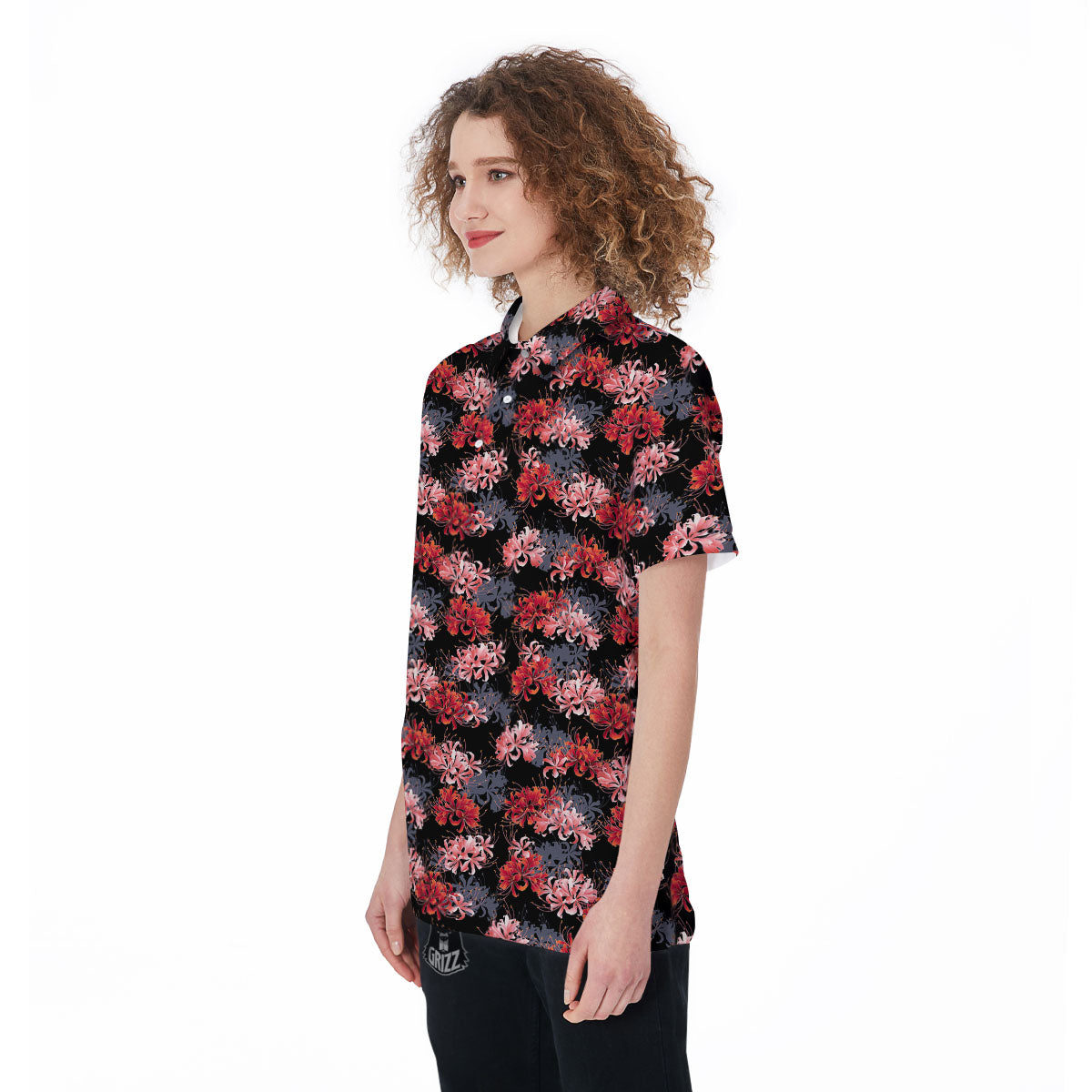 Cluster Amaryllis Japanese Print Pattern Women's Golf Shirts-grizzshop