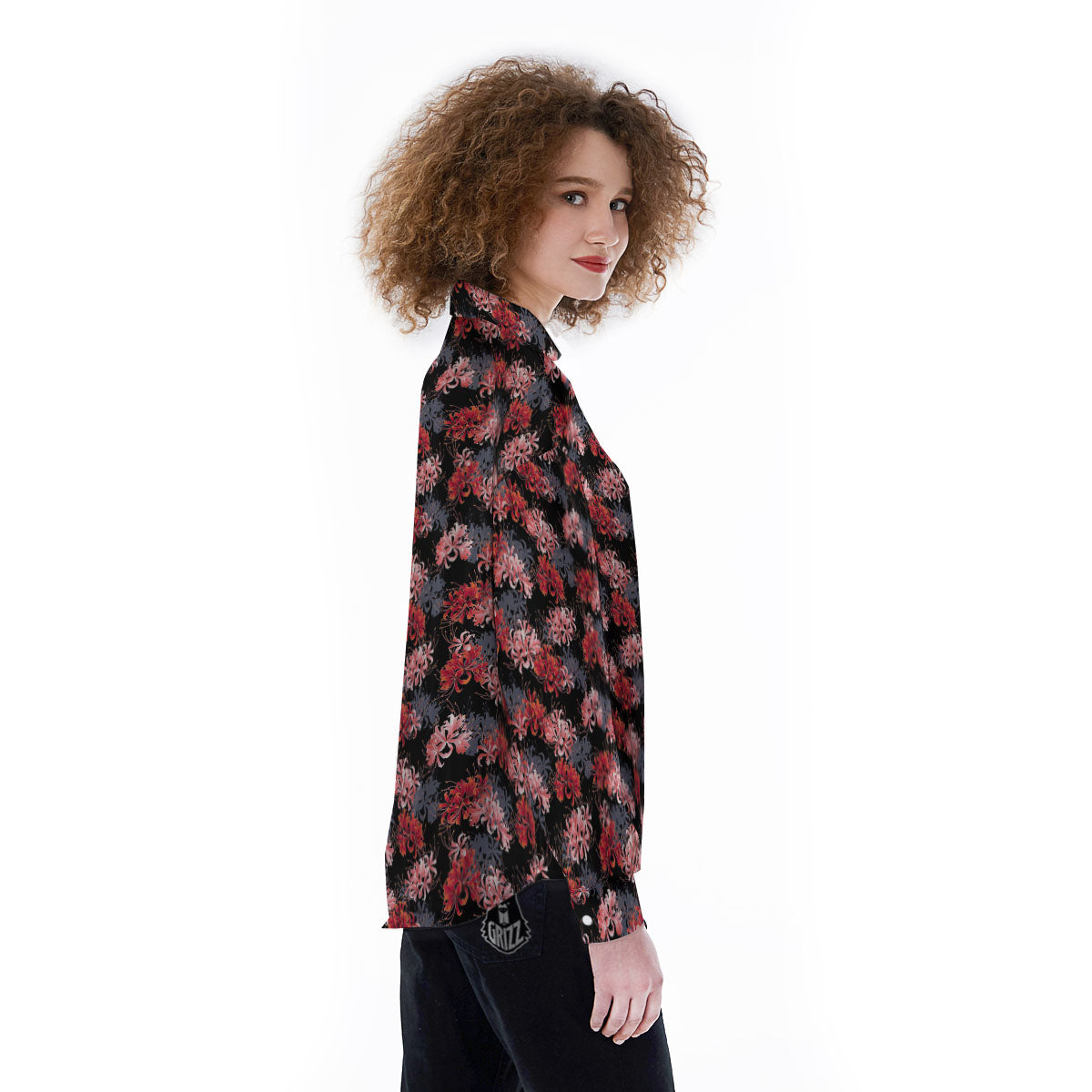 Cluster Amaryllis Japanese Print Pattern Women's Long Sleeve Shirts-grizzshop