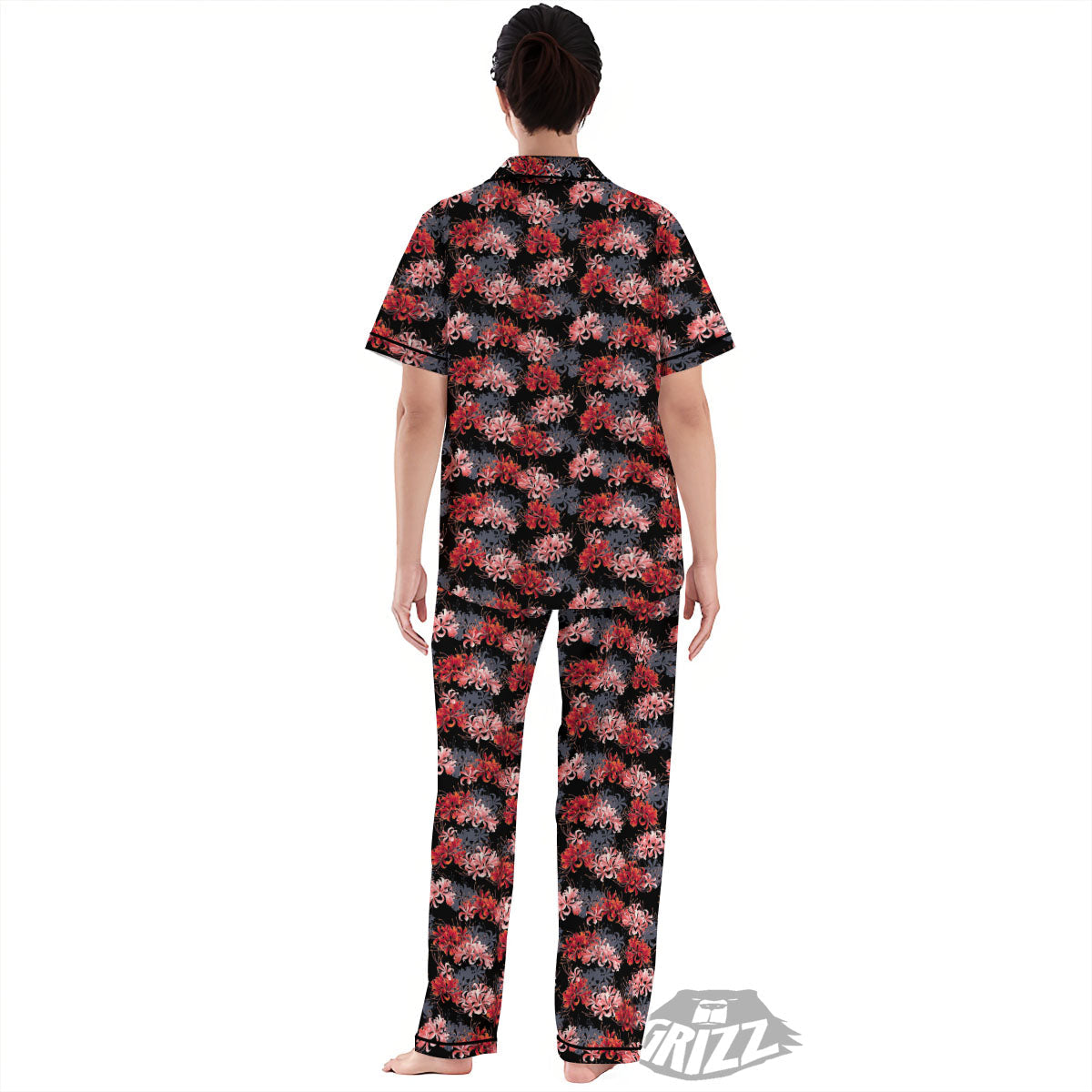 Cluster Amaryllis Japanese Print Pattern Women's Pajamas Set-grizzshop