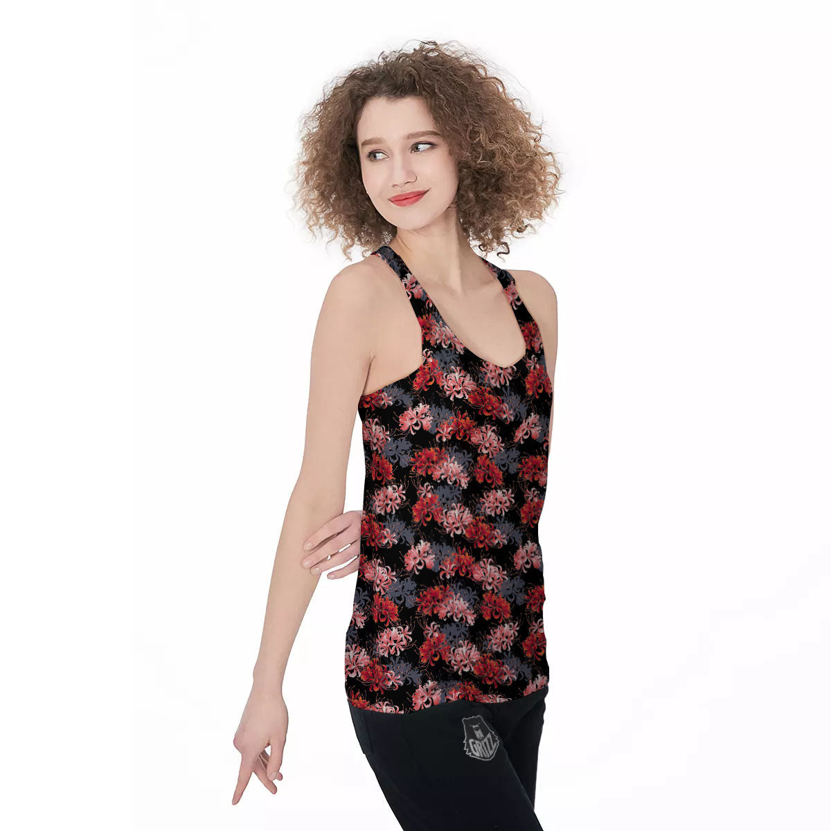 Cluster Amaryllis Japanese Print Pattern Women's Racerback Tank Top-grizzshop