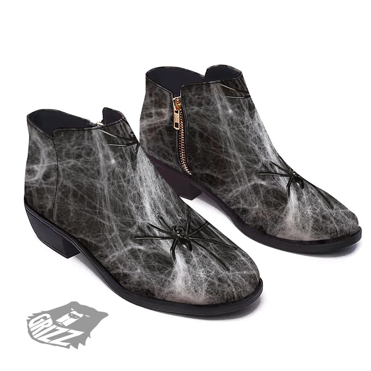 Cobweb And Toy Spiders Print Ankle Boots-grizzshop