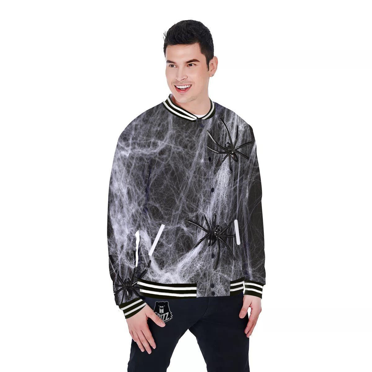 Cobweb And Toy Spiders Print Baseball Jacket-grizzshop