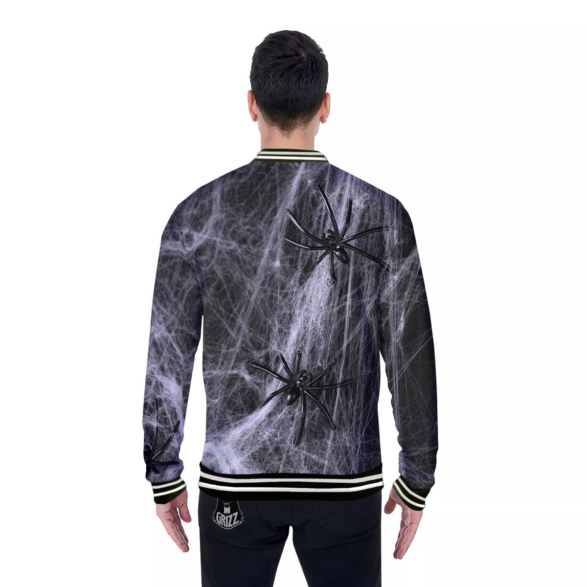 Cobweb And Toy Spiders Print Baseball Jacket-grizzshop