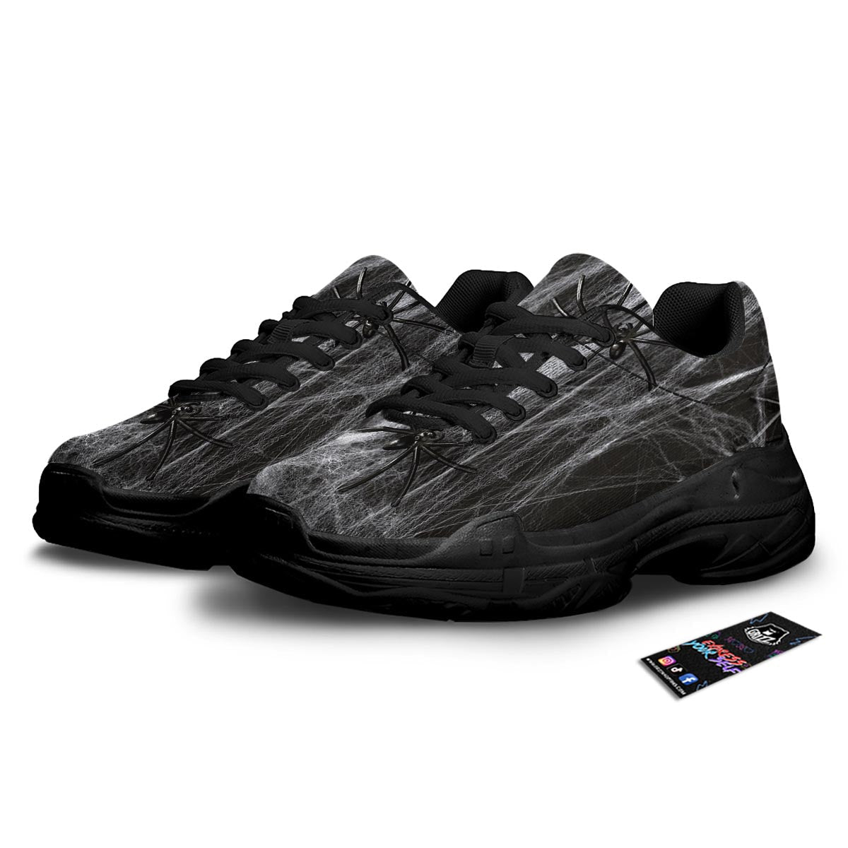 Cobweb And Toy Spiders Print Black Chunky Shoes-grizzshop