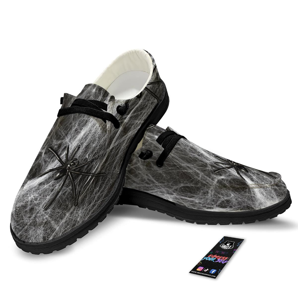 Cobweb And Toy Spiders Print Black Loafers-grizzshop