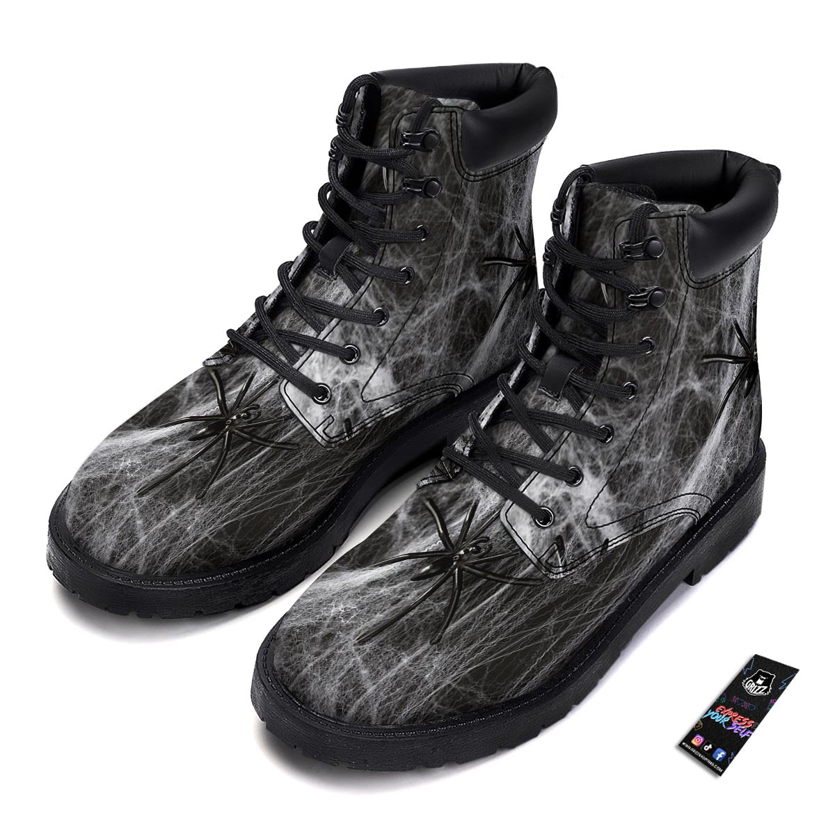 Cobweb And Toy Spiders Print Boots-grizzshop
