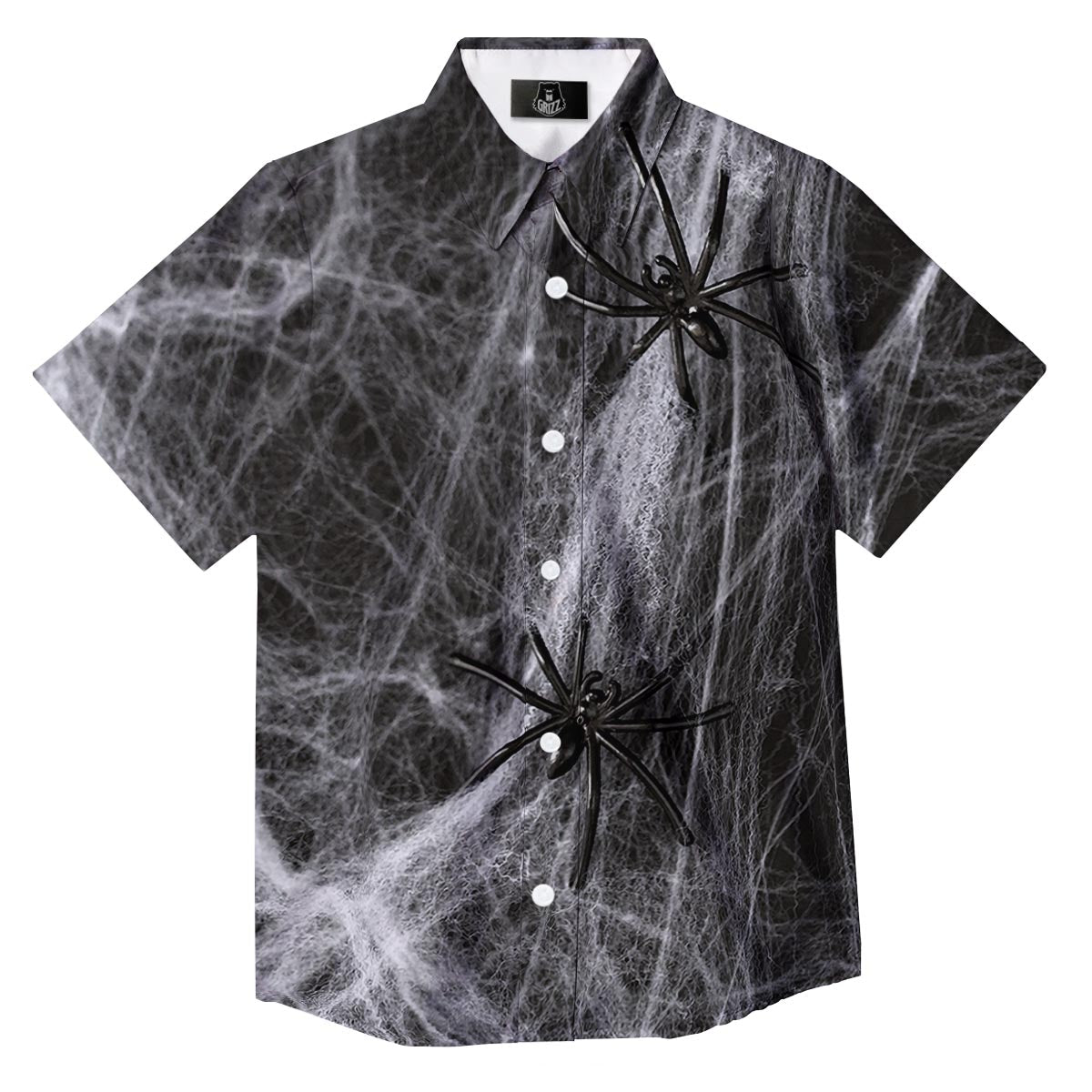 Cobweb And Toy Spiders Print Button Up Shirt-grizzshop