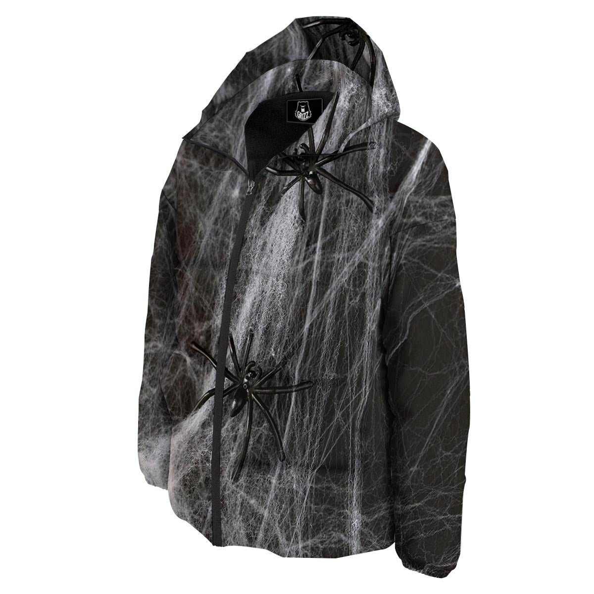 Cobweb And Toy Spiders Print Down Jacket-grizzshop