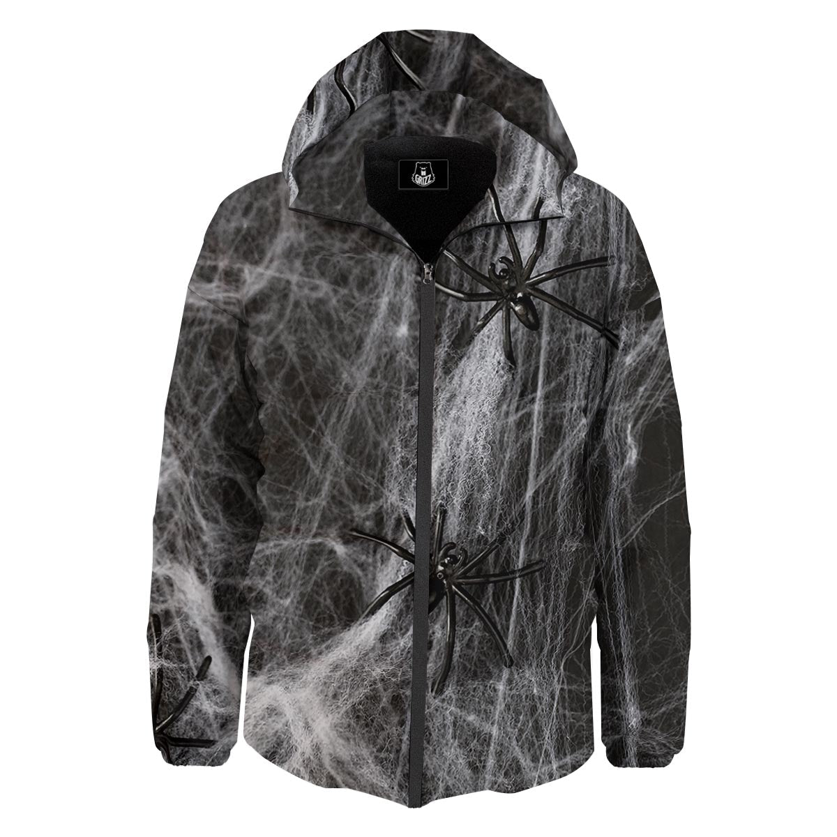 Cobweb And Toy Spiders Print Down Jacket-grizzshop