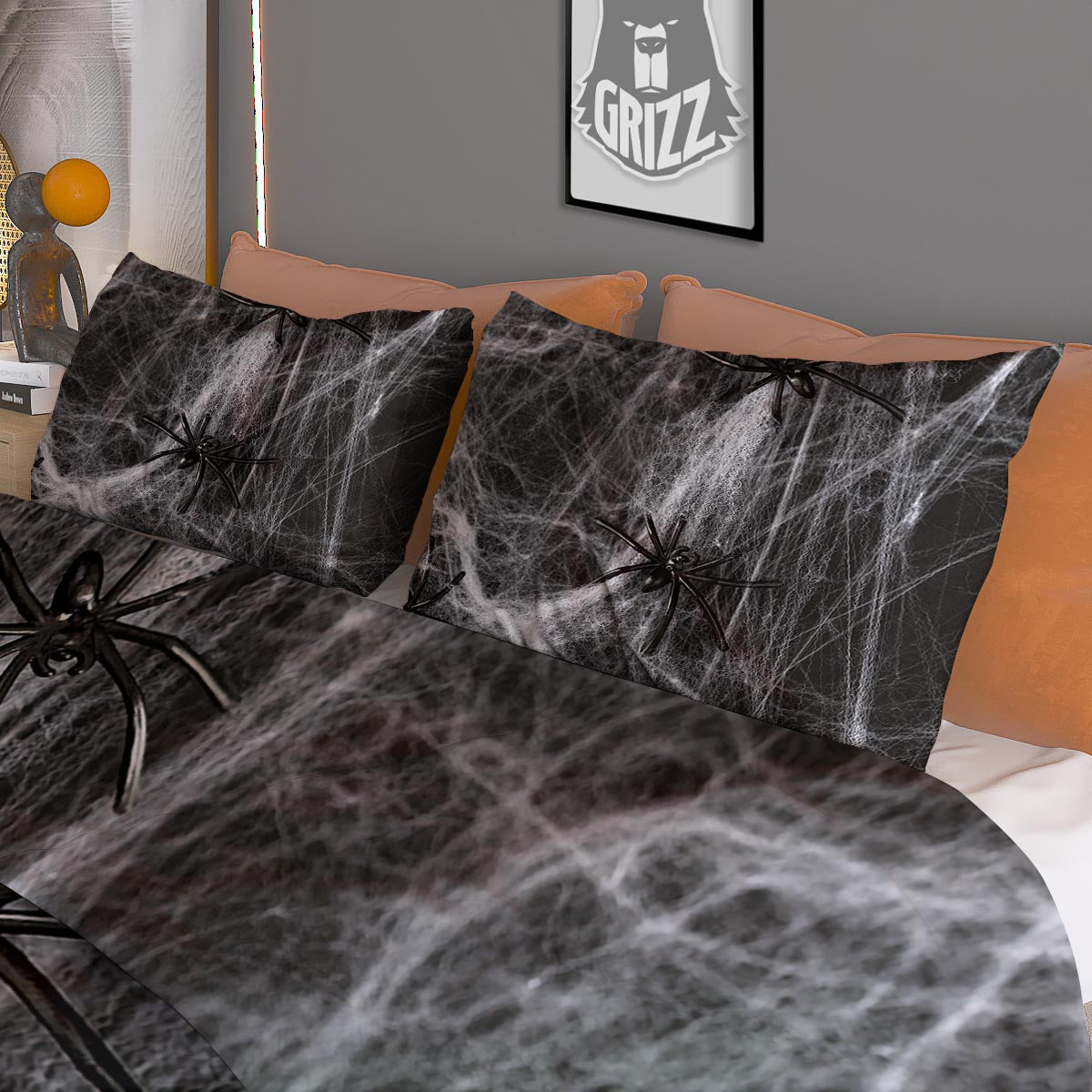 Cobweb And Toy Spiders Print Duvet Cover Bedding Set