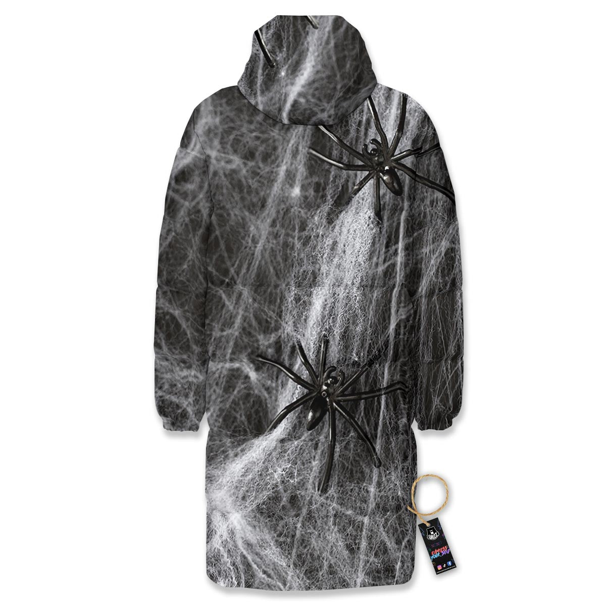 Cobweb And Toy Spiders Print Long Down Jacket-grizzshop