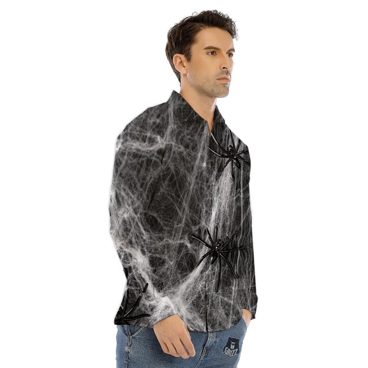 Cobweb And Toy Spiders Print Men's Dress Shirts-grizzshop