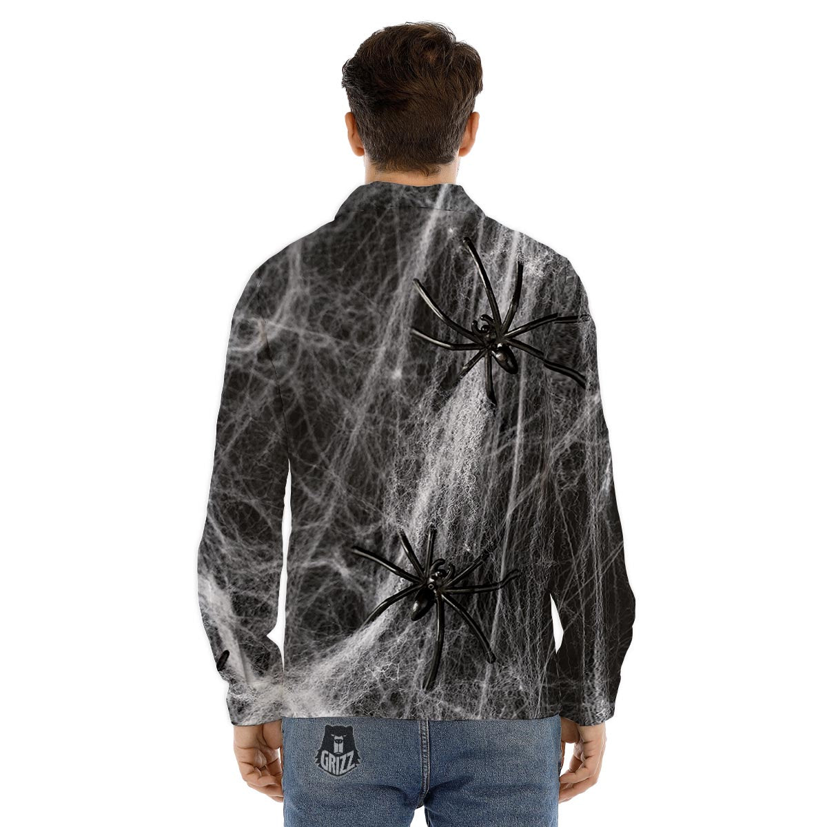 Cobweb And Toy Spiders Print Men's Dress Shirts-grizzshop