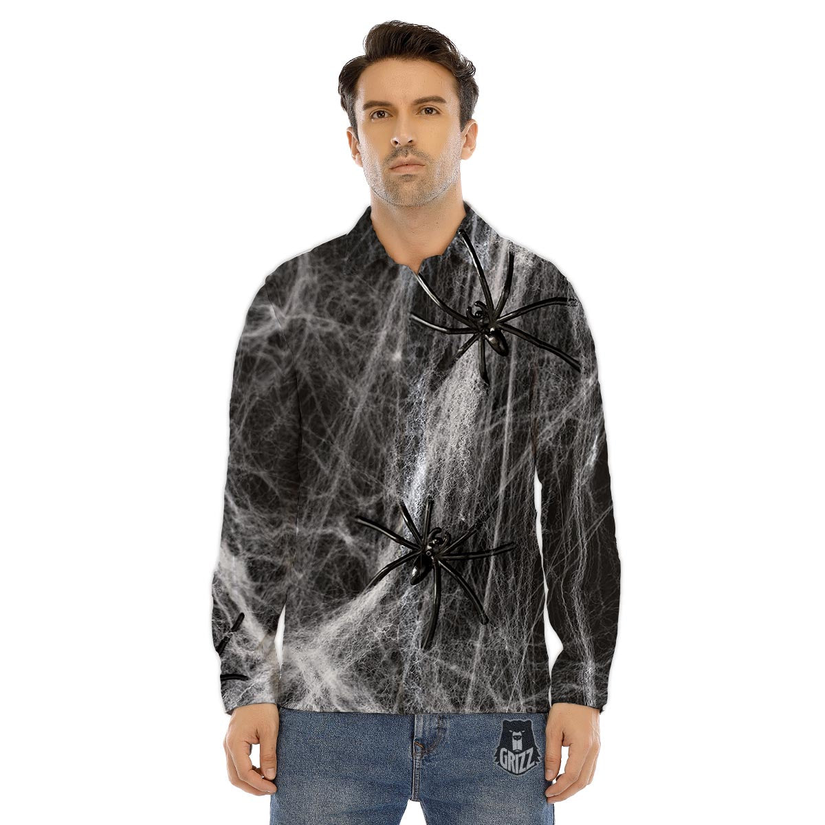 Cobweb And Toy Spiders Print Men's Dress Shirts-grizzshop