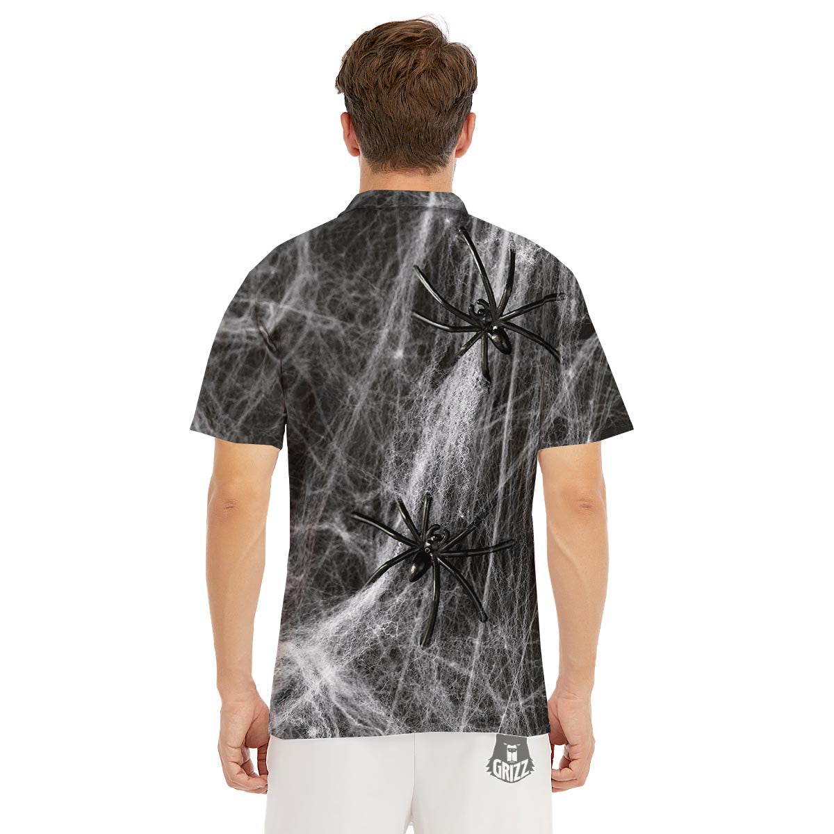 Cobweb And Toy Spiders Print Men's Golf Shirts-grizzshop