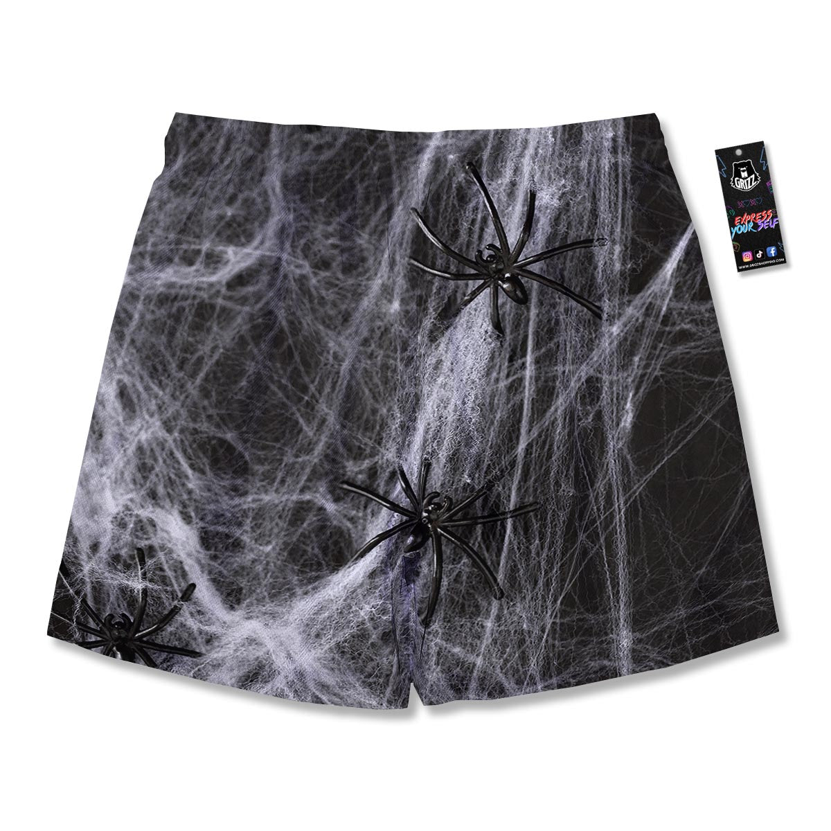 Cobweb And Toy Spiders Print Men's Running Shorts-grizzshop