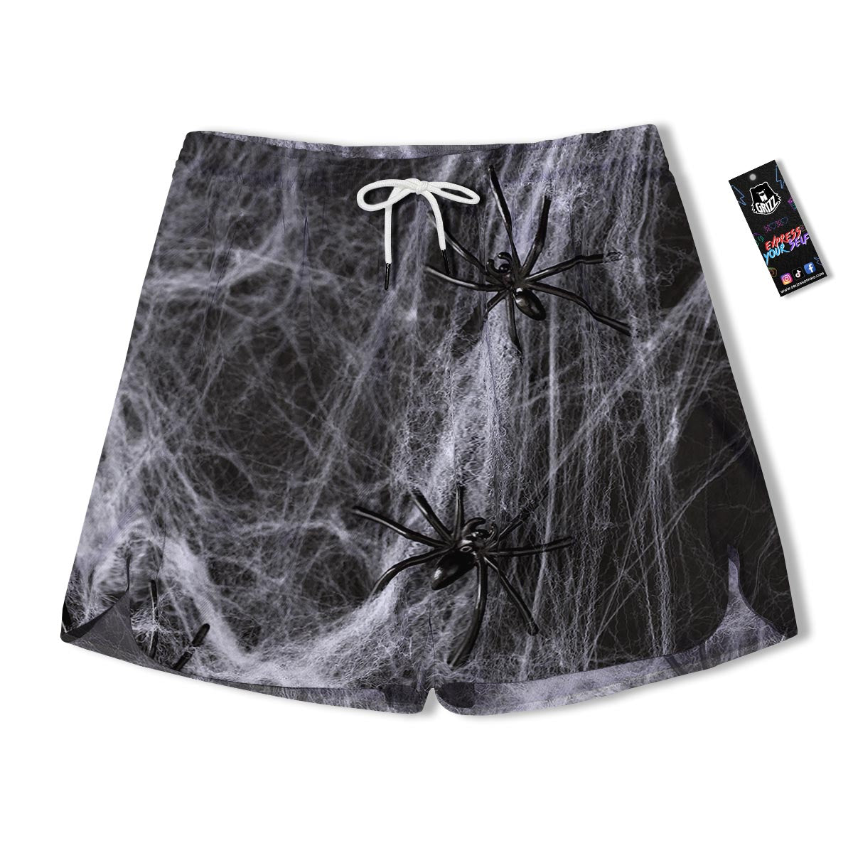Cobweb And Toy Spiders Print Men's Running Shorts-grizzshop
