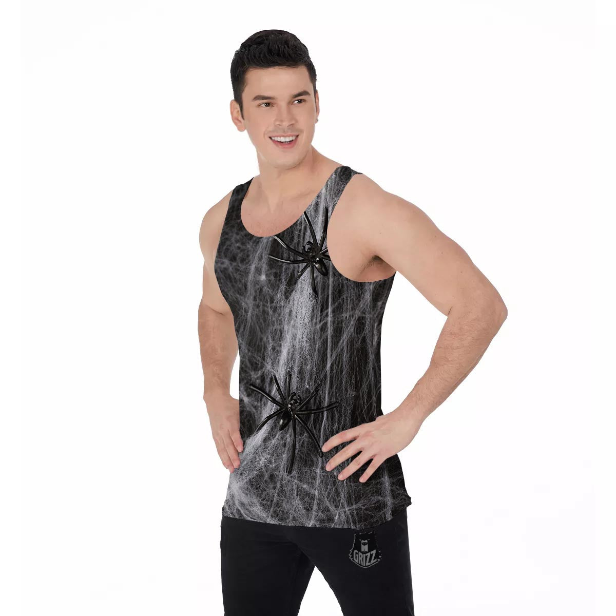 Cobweb And Toy Spiders Print Men's Tank Top-grizzshop
