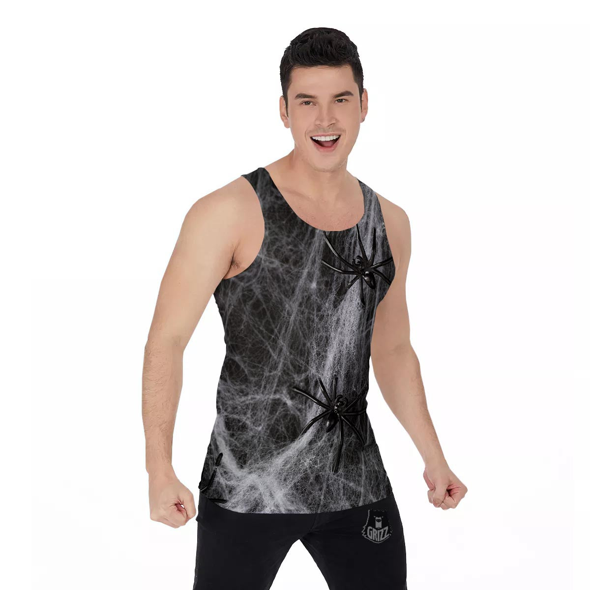 Cobweb And Toy Spiders Print Men's Tank Top-grizzshop