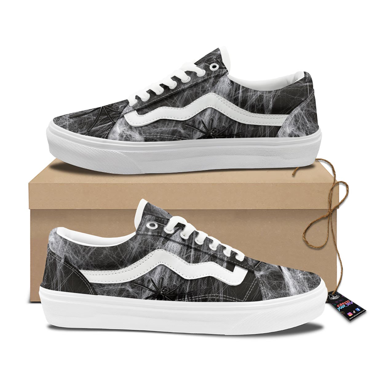 Cobweb And Toy Spiders Print Skate Shoes-grizzshop