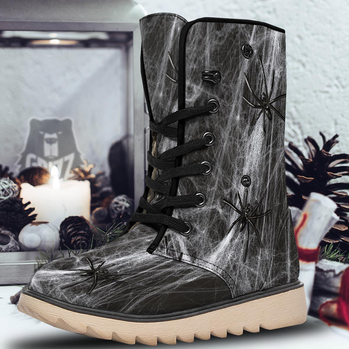 Cobweb And Toy Spiders Print Snow Boots-grizzshop