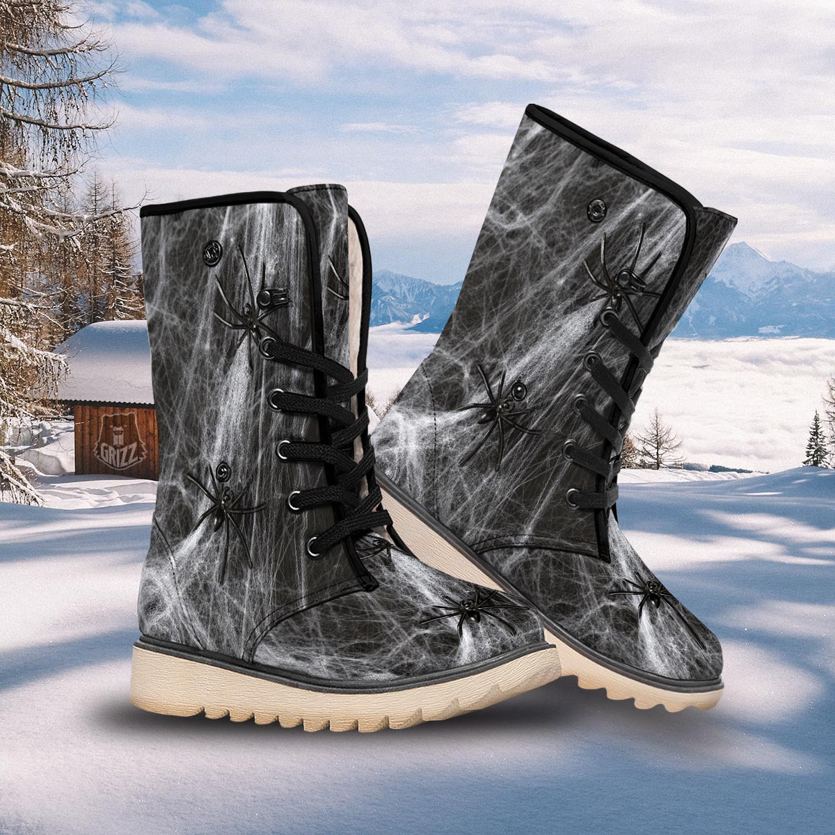 Cobweb And Toy Spiders Print Snow Boots-grizzshop