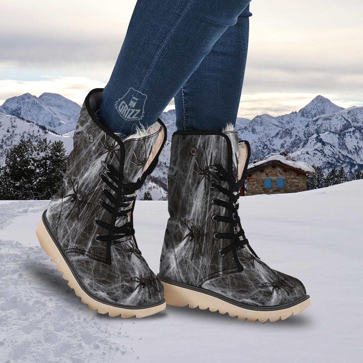 Cobweb And Toy Spiders Print Snow Boots-grizzshop
