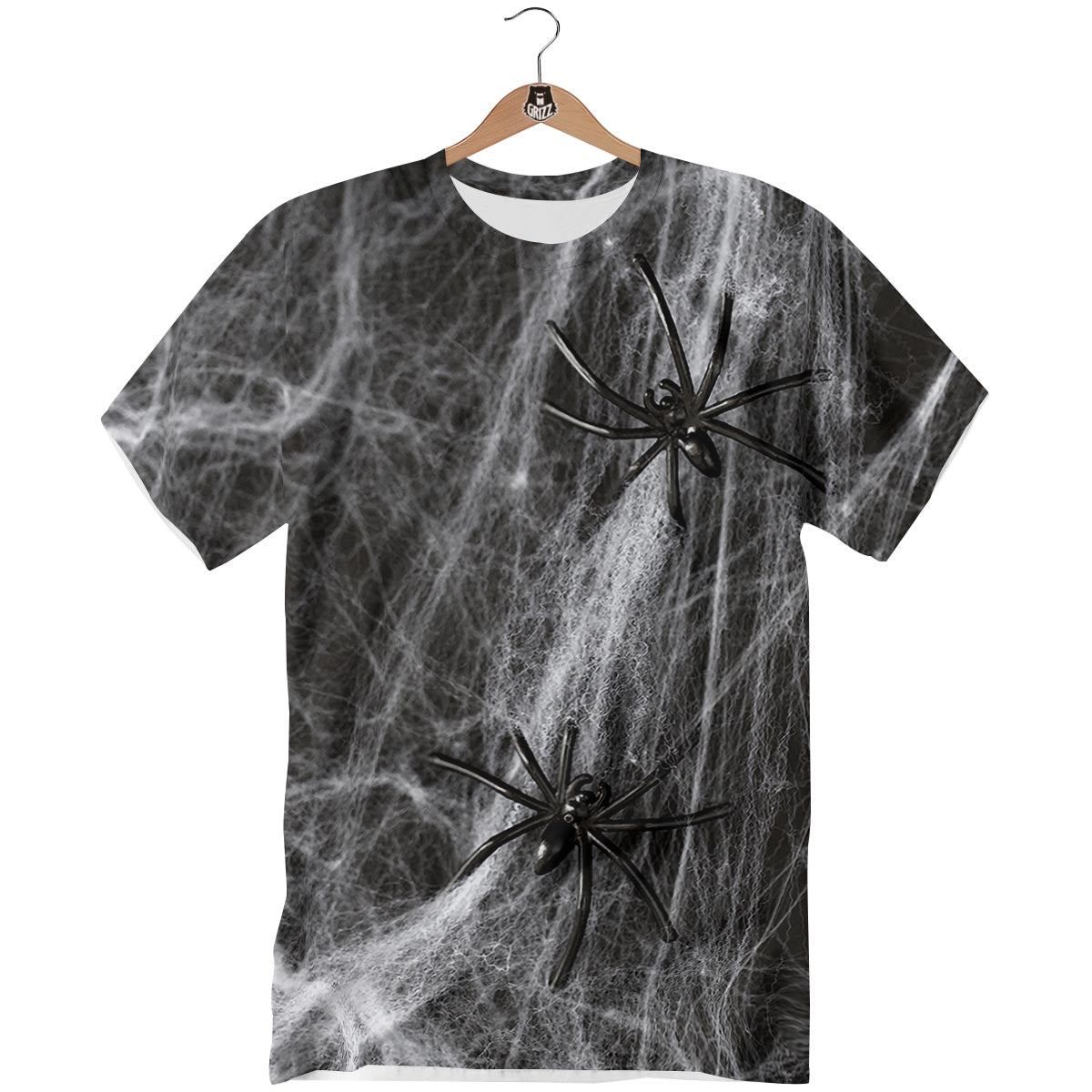 Cobweb And Toy Spiders Print T-Shirt-grizzshop